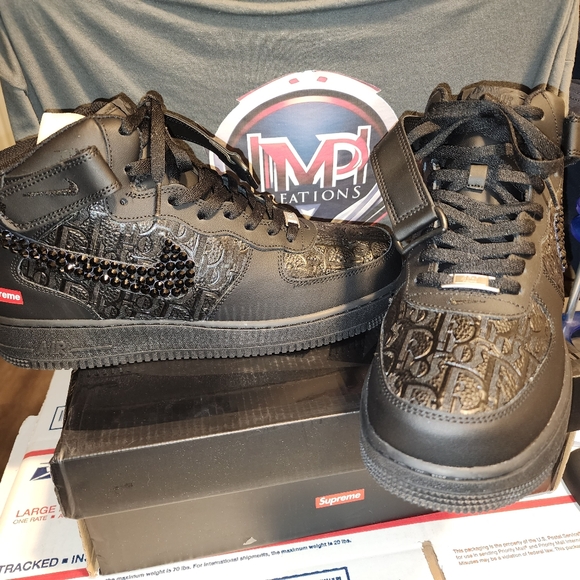 NWB Custom Supreme  AF1'S with Dior & Black Stones. 10.5 - Picture 4 of 7